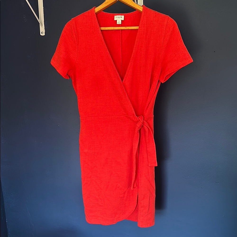 J. Crew Red Sheath Mini Dress V-Neck Tie Front